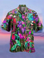 billige Hawaiiskjorter-Herre Skjorte Hawaii skjorte Papegøje Aftæpning Gul Lysegrøn Lyserød Blå Mørkegrøn 3D-udskrivning udendørs Gade Kortærmet Knap ned Tøj Hawaiiansk Designer Afslappet Bekvem