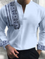 cheap Men&#039;s Casual Shirts-Men&#039;s Shirt Floral Vintage Geometry Totem V Neck White Blue Green Khaki Light Blue Outdoor Street Long Sleeve Print Clothing Apparel Fashion Streetwear Designer Casual