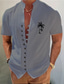 Χαμηλού Κόστους ανδρικά λινά πουκάμισα-ανδρικό βαμβακερό λινό πουκάμισο με γραφικές στάμπες δέντρου καρύδας γιακάς λευκό μπλε χακί γκρι υπαίθριο δρόμο με κοντό μανίκι στάμπα ενδύματα μόδας streetwear σχεδιαστής casual