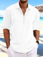 رخيصةأون قمصان رجالية عادية-رجالي قميص قميص كتان قميص صيفي قميص الشاطئ أسود أبيض أزرق كم طويل سهل Lapel للربيع والصيف فضفاض مناسب للبس اليومي ملابس