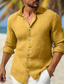preiswerte Freizeithemden für Herren-Herren Hemd leinenhemd Knopfhemd Sommerhemd Strandhemd Gelb Marineblau Purpur Langarm Glatt Umlegekragen Frühling Sommer Casual Täglich Bekleidung