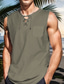 cheap Men&#039;s Casual Shirts-Men&#039;s Casual Shirt Solid Colored V Neck Street Casual Lace up Sleeveless Tops Casual Fashion Breathable Comfortable Green White Black / Summer