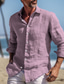 cheap Men&#039;s Casual Shirts-Men&#039;s Shirt Linen Shirt Button Up Shirt Summer Shirt Beach Shirt Yellow Navy Blue Purple Long Sleeve Plain Turndown Spring &amp; Summer Casual Daily Clothing Apparel