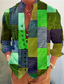 cheap Men&#039;s Christmas Shirt-Men&#039;s Shirt Color Block Graphic Prints Geometry Stand Collar Yellow Blue Purple Green Gray Outdoor Street Long Sleeve Print Clothing Apparel Fashion Streetwear Designer Casual