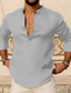 cheap Men&#039;s Linen Shirts-Men&#039;s Shirt Linen Shirt Casual Shirt Summer Shirt Beach Shirt Black White Pink Wine Navy Blue Long Sleeve Plain Henley Daily Vacation Clothing Apparel Fashion Casual Comfortable