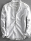 voordelige casual herenoverhemden-Voor heren linnen overhemd Normaal shirt Zomer overhemd Henley-shirt Zwart Wit Geel Lange mouw Effen Kraag Lente zomer Casual Dagelijks Kleding