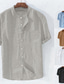 billiga fritidsskjortor för män-Herr linneskjorta Sommarskjorta Slät Kinakrage Aprikos Svart Vit Mörkgrå Ljusblå Utomhus Dagligen Kortärmad Button-Down Kläder Bomull Ledigt Bekväm