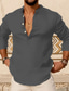 tanie lniane koszule męskie-Męskie Koszula lniana koszula Codzienna koszula Letnia koszula Koszula plażowa Czarny Biały Rumiany róż Wino Granatowy Długi rękaw Równina Henley Codzienny Urlop Odzież Moda Codzienny Wygodny