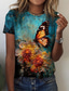 cheap Animals tee-Women&#039;s T Shirt Basic Floral Butterfly Print Short Sleeve Regular Tops Round Neck Holiday Weekend Green