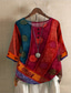 billige Boho t-skjorte-dame pluss størrelse linskjorte boho t-skjorte t-skjorte streetwear uformell farge blokk stripete trykk halvermet vanlige topper rund hals daglig sport helg rød blå lilla sommer vår
