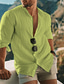 Χαμηλού Κόστους ανδρικά πουκάμισα casual-Ανδρικά Πουκάμισο λινό πουκάμισο Συμπαγές Χρώμα Λαιμόκοψη V Μαύρο Λευκό Κίτρινο Πράσινο Ανοικτό Ανθισμένο Ροζ ΕΞΩΤΕΡΙΚΟΥ ΧΩΡΟΥ Δρόμος Μακρυμάνικο Κουμπί-Κάτω Ρούχα Βαμβάκι και λινό