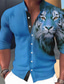 tanie Męskie koszule z nadrukiem-Męskie Koszula Zwierzę Tygrys Wzory graficzne Kołnierz stawiany Niebiesko-zielony Czerwony Niebieski Pomarańczowy Zielony Na zewnątrz Ulica Długi rękaw Nadruk Odzież Moda Moda miejska Designerskie