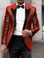 preiswerte Blazer &amp; Jacke-Herren-Party-Blazer mit Pailletten, 70er-Jahre, Disco-Retro-Freizeitjacke, normal, einfarbig, einreihig, Ein-Knopf, Schwarz, Gold, Silber, Rot, Blau, 2024