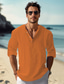 preiswerte Freizeithemden für Herren-Herren leinenhemd Lässiges Hemd Strandhemd Henley Shirt Schwarz Weiß Rosa Langarm Glatt Henley Frühling Sommer Hawaiianisch Festtage Bekleidung