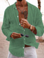 baratos camisas masculinas casuais-Homens camisa de linho Camisa casual camisa de verão camisa de praia Preto Branco Rosa Manga Longa Tecido Lapela Primavera Verão Havaiana Feriado Roupa Básico