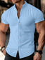 levne pánské neformální košile-Pánské Košile plátěná košile Košile na knoflíky Letní košile Plážová košile Černá Bílá Vodní modrá Krátký rukáv Bez vzoru Kulatý límeček Léto Ležérní Denní Oblečení