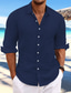cheap Men&#039;s Casual Shirts-Men&#039;s Linen Shirt Button Up Shirt Casual Shirt Summer Shirt Beach Shirt Light Yellow White Pink Long Sleeve Plain Spring &amp; Summer Casual Daily Clothing Apparel