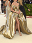 preiswerte Empire-Waist-Abendkleider-A-Linie Bodenlang Abiballkleider Abendkleid Ballkleid Festliche Kleidung Promi-Stil Glanz &amp; Glamour Roter Teppich Ärmellos Schulterfrei Karneval Hochzeitsempfang Satin mit Gerafft