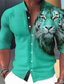 tanie Męskie koszule z nadrukiem-Męskie Koszula Zwierzę Tygrys Wzory graficzne Kołnierz stawiany Niebiesko-zielony Czerwony Niebieski Pomarańczowy Zielony Na zewnątrz Ulica Długi rękaw Nadruk Odzież Moda Moda miejska Designerskie