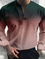 tanie męskie koszule casual-Męskie Koszula Gradient Prążki Wzory graficzne W serek Rumiany róż Niebieski Zielony Khaki Szary Na zewnątrz Ulica Długi rękaw Nadruk Odzież Moda Moda miejska Designerskie Codzienny