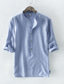 billige mænds fritidsskjorter-mænds henley-hals afslappet sommer ensfarvet skjorte 3/4 knap ned behagelige halværmede retro bløde skjorter grå