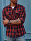 abordables veste chemise homme-Homme Chemise Chemise en flanelle Chemise à carreaux Chemise Boutonnée Surchemise À carreaux Extérieur Tenue quotidienne Blanche Vin Rouge bleu marine manche longue Revers Printemps &amp; Automne