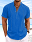 billige mænds fritidsskjorter-Herre Skjorte linned skjorte Guayabera skjorte Popover skjorte Sommer skjorte Strandtrøje Hvid Navyblå Blå Kortærmet Vanlig Krave Sommer Afslappet Daglig Tøj