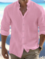 Χαμηλού Κόστους ανδρικά πουκάμισα casual-Ανδρικά Πουκάμισο λινό πουκάμισο Πουκάμισο με κουμπιά Καλοκαιρινό πουκάμισο Πουκάμισο παραλίας Μαύρο Λευκό Ανθισμένο Ροζ Μακρυμάνικο Σκέτο Κορδέλα Κολάρο Ανοιξη καλοκαίρι Causal Καθημερινά Ρούχα