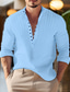 baratos camisas masculinas casuais-Homens Camisa Social Camisa Popover Camisa casual camisa de verão Preto Branco Azul Manga Longa Tecido Lapela Diário Férias Bolso frontal Roupa Moda Casual Confortável