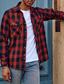 abordables veste chemise homme-Homme Chemise Chemise en flanelle Chemise à carreaux Chemise Boutonnée Surchemise À carreaux Extérieur Tenue quotidienne Blanche Vin Rouge bleu marine manche longue Revers Printemps &amp; Automne