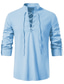 billige mænds fritidsskjorter-Herre linned skjorte Skjorte Ensfarvet Høj krave Sort Hvid Navyblå Blå Kakifarvet Plusstørrelser Daglig Langærmet Tøj Mode