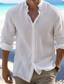 cheap Men&#039;s Casual Shirts-Men&#039;s Shirt Linen Shirt Button Up Shirt Summer Shirt Beach Shirt Black White Pink Long Sleeve Plain Band Collar Spring &amp; Summer Casual Daily Clothing Apparel