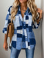 cheap Women&#039;s Floral Tops-Women&#039;s Shirt 3D Print Basic Color Block Buttons Print Long Sleeve Regular Tops Shirt Collar Casual Blue Spring &amp;  Fall