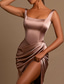 abordables Rose-Robe de Soirée Sirène Haute Fente Invité de Mariage Cocktail Fête Longueur de Sol Sans Manches Col Arrondi Robe de Demoiselle d&#039;Honneur Satin avec Robe Mascarade Froncée