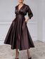 cheap Cocktail Dresses-TS A-Line Cocktail Dresses Elegant Dress Wedding Guest Evening Party Tea Length 3/4 Length Sleeve Shirt Collar Satin with Pleats 2025