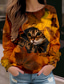 billige Blomstrete topper-damegenser genser blomsterkatt street casual vintage sport basic rund hals langermet topp mikroelastisk høst &amp;amp; mykt, pustende vinterstoff