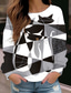billige Blomstrete topper-damegenser genser blomsterkatt street casual vintage sport basic rund hals langermet topp mikroelastisk høst &amp;amp; mykt, pustende vinterstoff