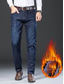 cheap Casual Pants-Men&#039;s Jeans Fleece Pants Winter Pants Trousers Denim Pants Pocket Plain Comfort Breathable Outdoor Daily Going out Fashion Casual Black Dusty Blue