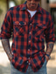 abordables veste chemise homme-Homme Chemise Chemise en flanelle Chemise à carreaux Chemise Boutonnée Surchemise À carreaux Extérieur Tenue quotidienne Blanche Vin Rouge bleu marine manche longue Revers Printemps &amp; Automne