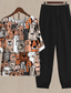 ieftine Seturi de două piese-Set pentru femei din 2 piese elegant modă basic cămașă și pantaloni pantaloni cu mânecă scurtă gât rotund grafică imprimeu în dungi vacanță asemănătoare cu in weekend negru alb roz toamnă și iarnă