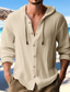 cheap Men&#039;s Casual Shirts-Men&#039;s Shirt Linen Shirt Beach Shirt Hooded Shirt Black White Blue Long Sleeve Plain Hooded Spring &amp; Summer Casual Daily Clothing Apparel Button