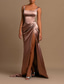 abordables Rose-Robe de Soirée Sirène Haute Fente Invité de Mariage Cocktail Fête Longueur de Sol Sans Manches Col Arrondi Robe de Demoiselle d&#039;Honneur Satin avec Robe Mascarade Froncée