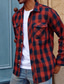 abordables veste chemise homme-Homme Chemise Chemise en flanelle Chemise à carreaux Chemise Boutonnée Surchemise À carreaux Extérieur Tenue quotidienne Blanche Vin Rouge bleu marine manche longue Revers Printemps &amp; Automne