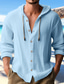 Недорогие мужские повседневные рубашки-Муж. Рубашка льняная рубашка Пляжная рубашка рубашка с капюшоном Черный Белый Синий Длинный рукав Полотняное плетение Капюшон Весна лето Повседневные Гавайский Одежда кнопка