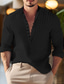 cheap Men&#039;s Casual Shirts-Men&#039;s Shirt Popover Shirt Casual Shirt Summer Shirt Black White Blue Long Sleeve Plain Lapel Daily Vacation Front Pocket Clothing Apparel Fashion Casual Comfortable