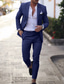 זול חליפות פשתן-חליפות פשתן לחתונה כחולות לגברים 2 חלקים שמיים בצבע אחיד חליפות קיץ בהתאמה אישית עם שני כפתורים חד חזה 2023
