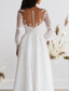 cheap Little White Dresses-Beach Wedding Reception Vintage 1940s / 1950s Little White Dress Bridal Shower Dresses Wedding Dresses A-Line Illusion Neck Long Sleeve Ankle Length Chiffon Bridal Gowns With Appliques
