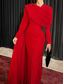 cheap Evening Dresses-TS Sheath Red Black Red Green Chrismas Dress Evening Gown Elegant Cape Dress Formal Fall Sweep / Brush Train Long Sleeve Cowl Neck Stretch Fabric with Buttons Slit dress to impress stretch dress 2025