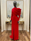 cheap Evening Dresses-TS Sheath Red Black Red Green Chrismas Dress Evening Gown Elegant Cape Dress Formal Fall Sweep / Brush Train Long Sleeve Cowl Neck Stretch Fabric with Buttons Slit dress to impress stretch dress 2025