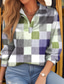 abordables T-shirt rayé et géométrique-Femme T shirt Plaid basique manche longue Col de Chemise Hauts réguliers du quotidien Fin de semaine Imprimer Vert Claire Rouge Vert Kaki Gris Printemps &amp; Automne